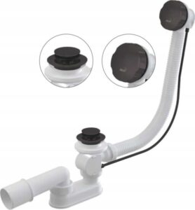 Syfon wannowy, korek automatyczny, GUN METAL-mat szczotkowany