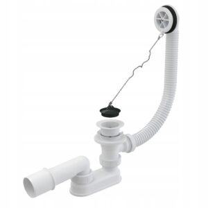 Syfon wannowy A502 z przelewem - biały | Ø52 mm|57 cm|Korek z łańcuszkiem