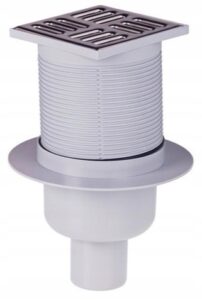 Kratka ściekowa 105×105/50 mm odpływ pionowy,kratka nierdzewna,syfon mokry