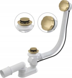 Syfon wannowy Alcaplast A55K-G-P | Złoty połysk | Ø52 mm|Korek automatyczny